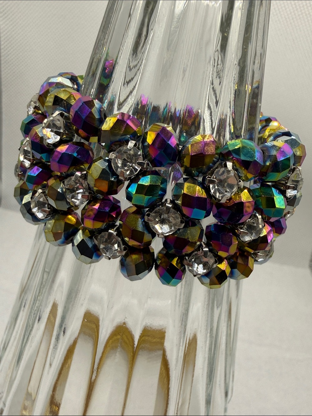 Vintage Multicolor Aurora oil slick faceted Stretch Bracelet carnival style